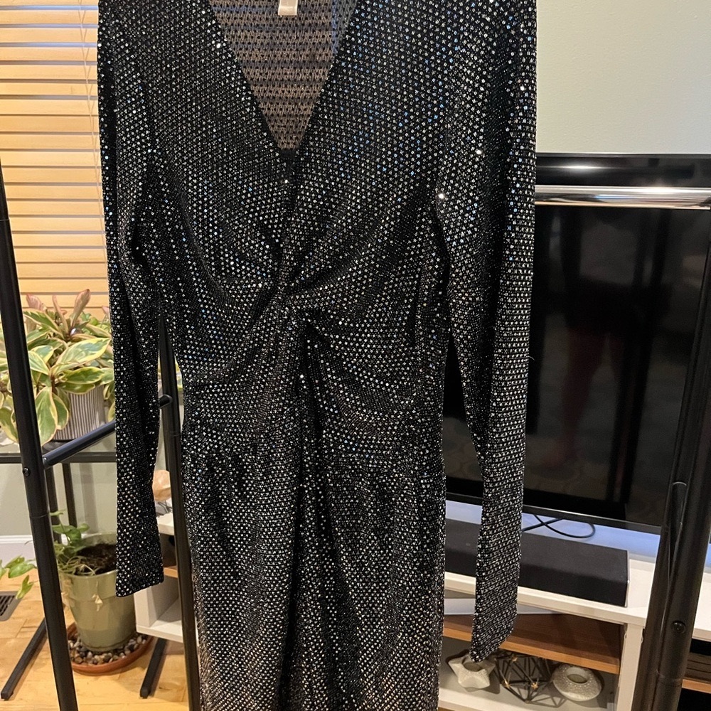 Michael Kors Black Sequin Ruched Bodycon Dress